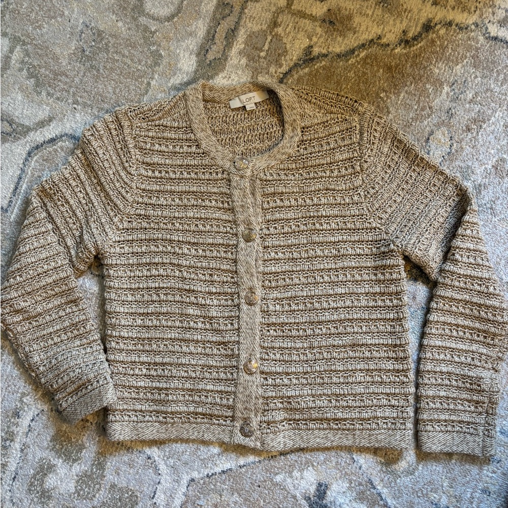 Loft tan button-down cardigan